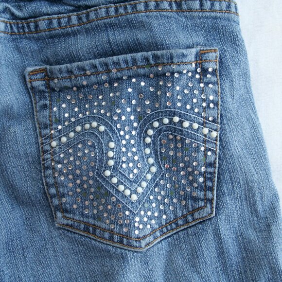 💎Cache Sz 6 Denim Jewel Pockets Ladies Blue Jeans Bling pants Flare - Picture 9 of 15